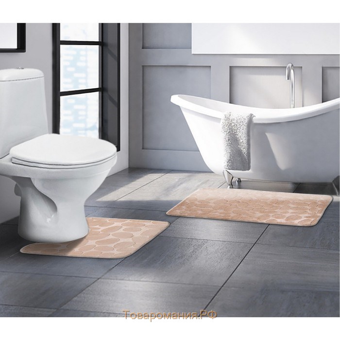 Набор ковриков для ванной и туалета «Камни», объёмные, 2 шт, 40×50, 50×80 см, цвет бежевый