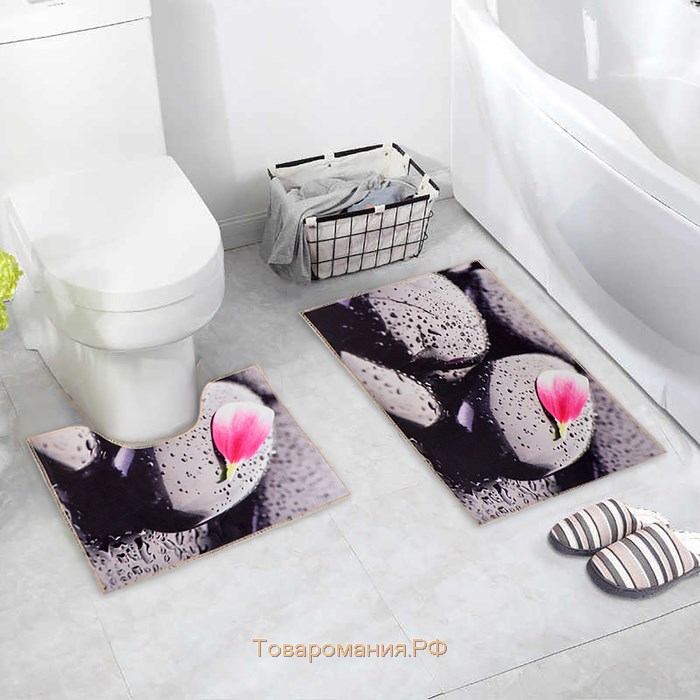 Набор ковриков для ванной и туалета «Камни», 2 шт, 40×45 см, 45×75 см