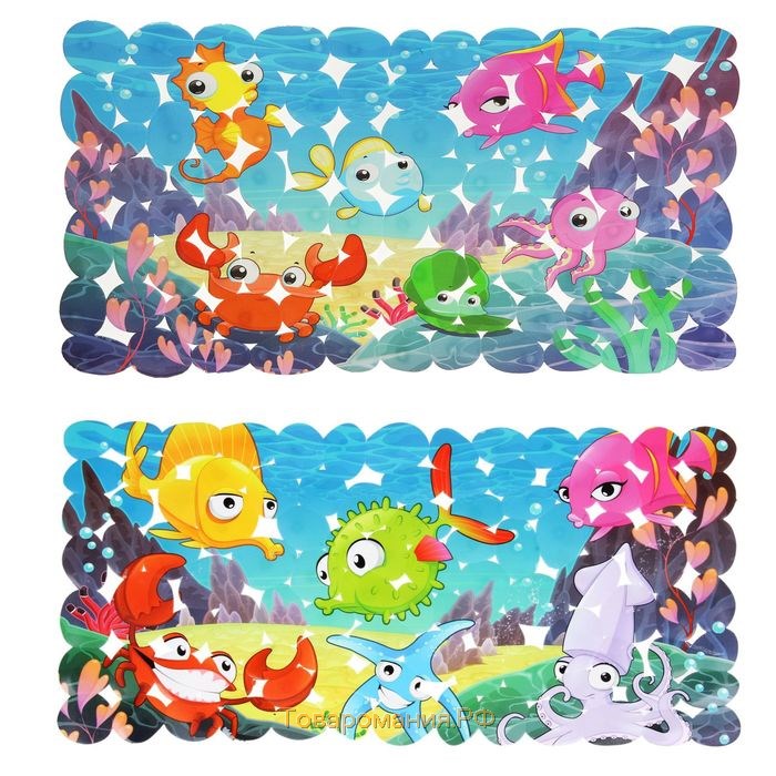 Коврик противоскользящий в ванну на присосках «Яркие рыбы», 35×68 см