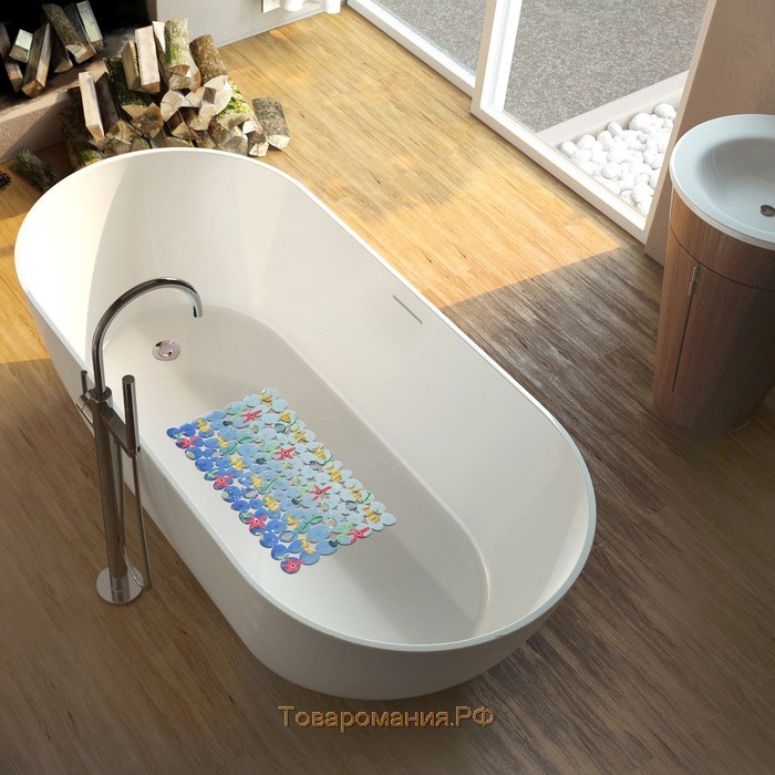 Коврик противоскользящий в ванну на присосках «Лагуна», 35×69 см