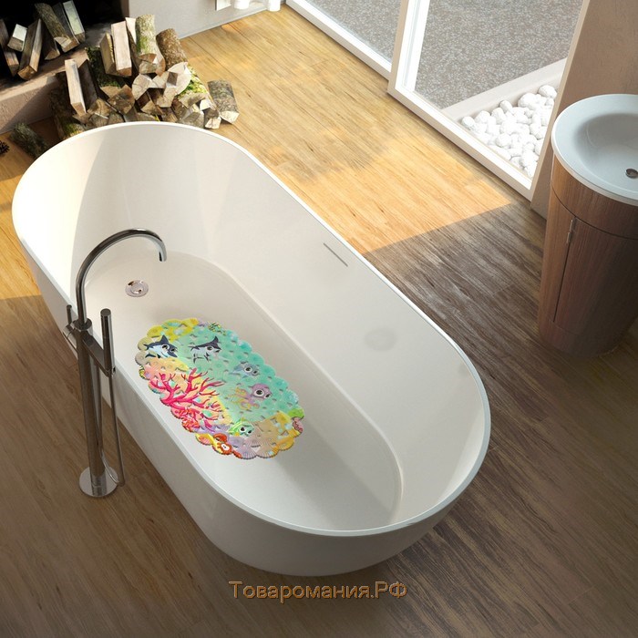 Коврик противоскользящий в ванну на присосках «На дне океана», 37×67 см