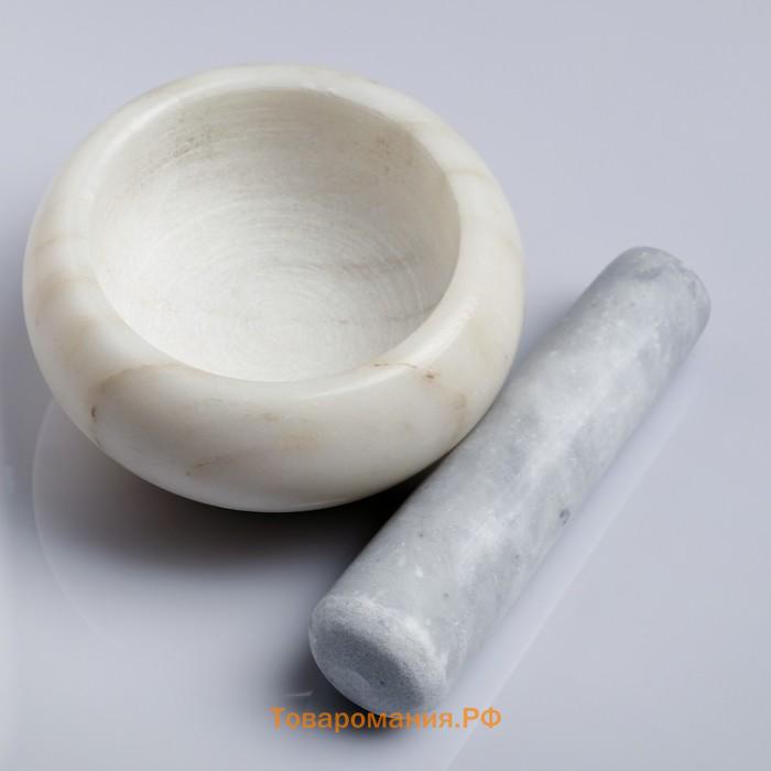 Ступка с пестиком, 130 мл, 5.5 см, камень, белая