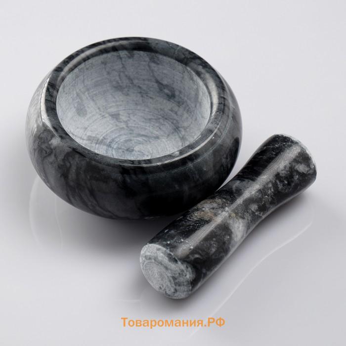 Ступка с пестиком, 75 мл, 5 см, камень, чёрная