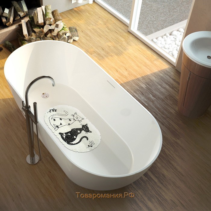 Коврик противоскользящий в ванну на присосках «Кошечки», 38×67,5 см, цвет белый