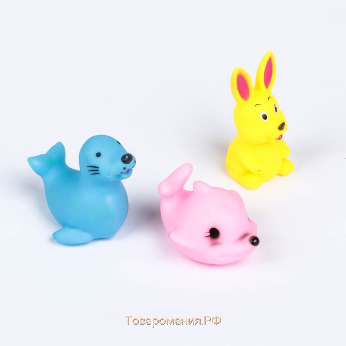 Набор резиновых игрушек для ванны «Любимые животные», 6 шт, с пищалкой, Крошка Я