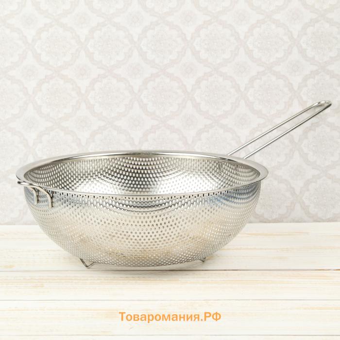 Дуршлаг «Марко», d=25 см, 43.5×25×9 см, длинная ручка, нержавеющая сталь, хромированный