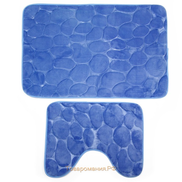 Набор ковриков для ванной и туалета «Камни», объёмные, 2 шт, 40×50 см, 50×80 см, цвет синий