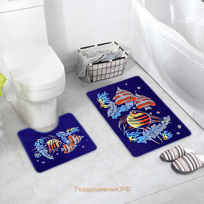 Набор ковриков для ванной и туалета «Подводный мир», 2 шт, 45×48 см, 58×78 см