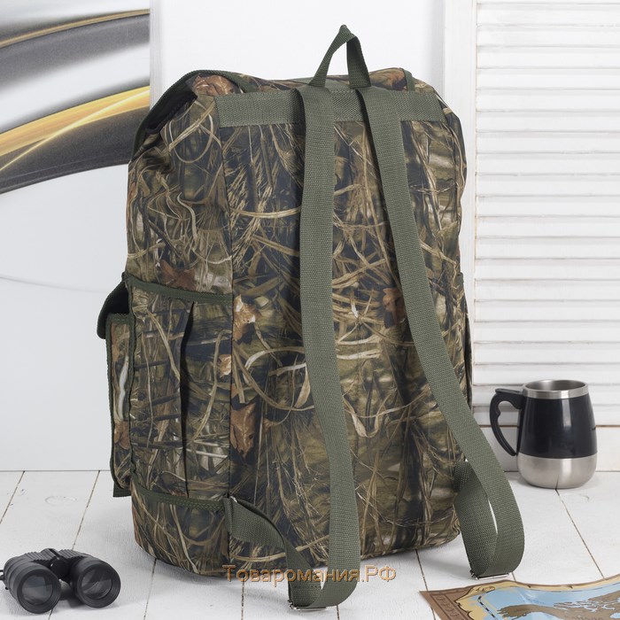 Рюкзак туристический, 55 л, отдел на шнурке, 4 наружных кармана, «ЗФТС», цвет коричневый/камуфляж