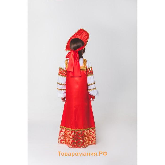 Русский народный костюм «Любавушка», платье-сарафан, кокошник, р-р 32, рост 122-128 см, красный