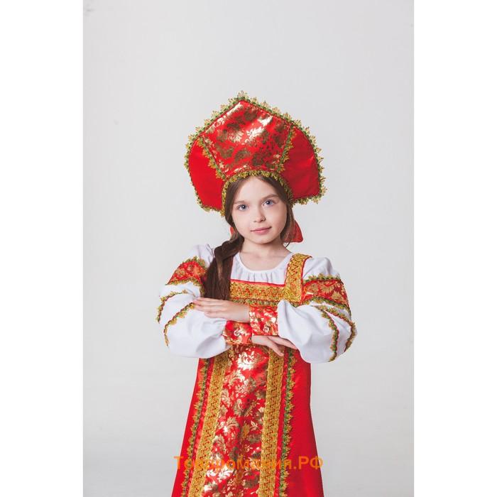 Русский народный костюм «Любавушка», платье-сарафан, кокошник, р-р 32, рост 122-128 см, красный