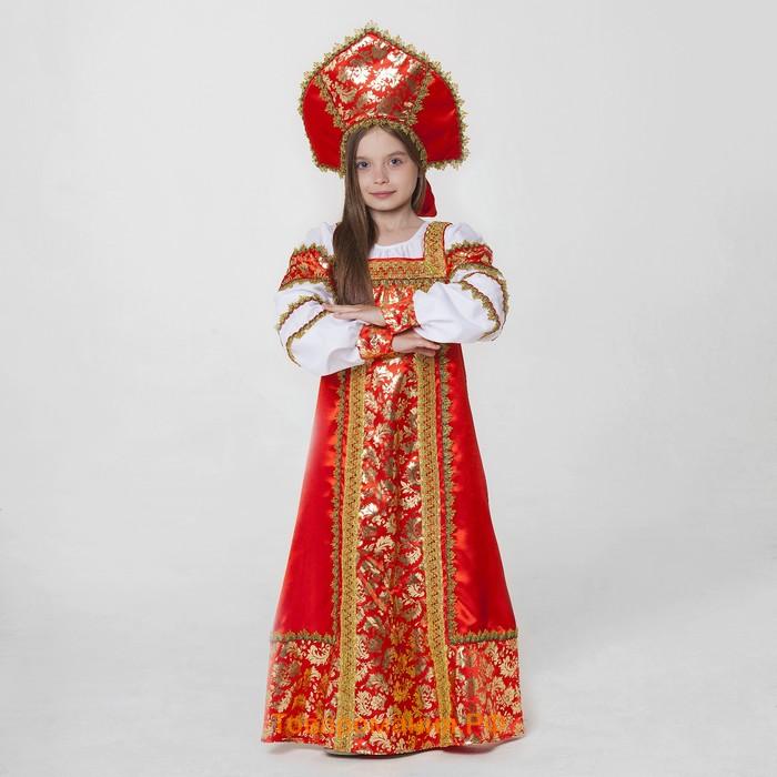 Русский народный костюм «Любавушка», платье-сарафан, кокошник, р-р 32, рост 122-128 см, красный