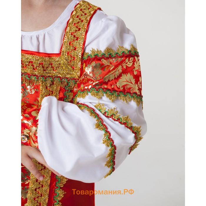Русский народный костюм «Любавушка», платье-сарафан, кокошник, р-р 32, рост 122-128 см, красный