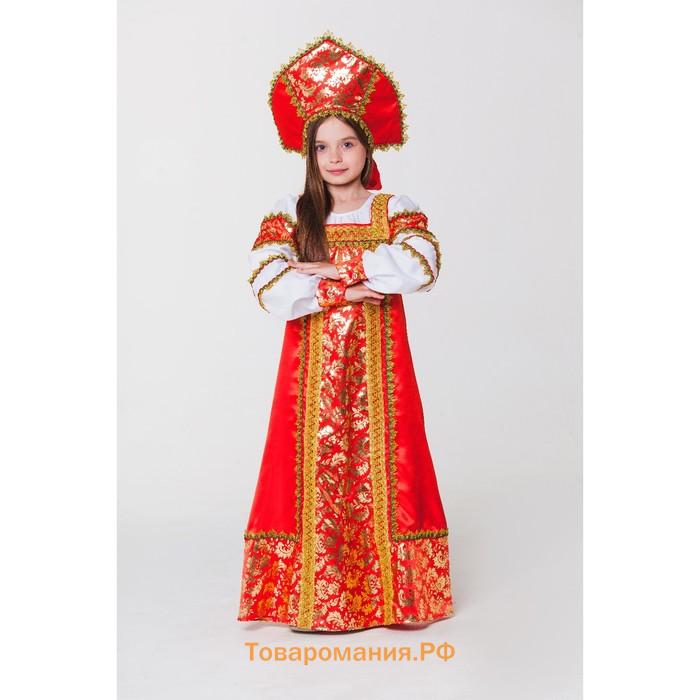 Русский народный костюм «Любавушка», платье-сарафан, кокошник, р-р 32, рост 122-128 см, красный