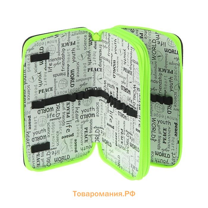 Пенал 2 секции 110*190 ткань ПКТ 11-42 "Чёрный-ярко-салатовый" 56331