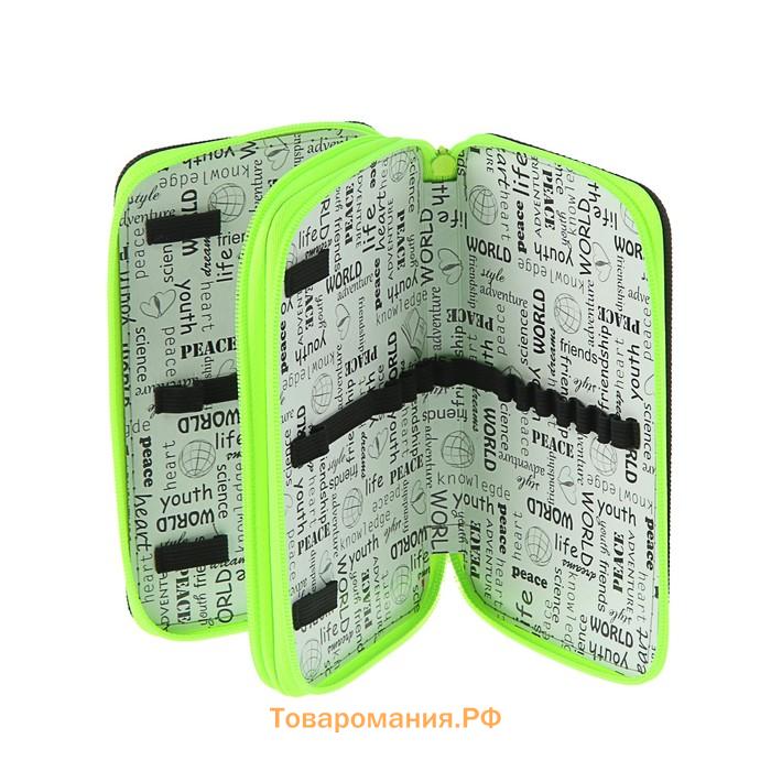 Пенал 2 секции 110*190 ткань ПКТ 11-42 "Чёрный-ярко-салатовый" 56331