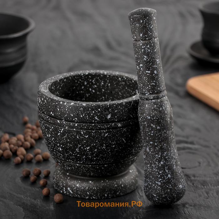 Ступка с пестиком  «Чёрный камень», 10.5×10.5×20 см, чёрная