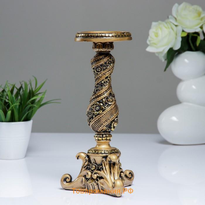 Подсвечник на 1 свечу с цветами, золото 13×13×28 см, для свечи d=2 см