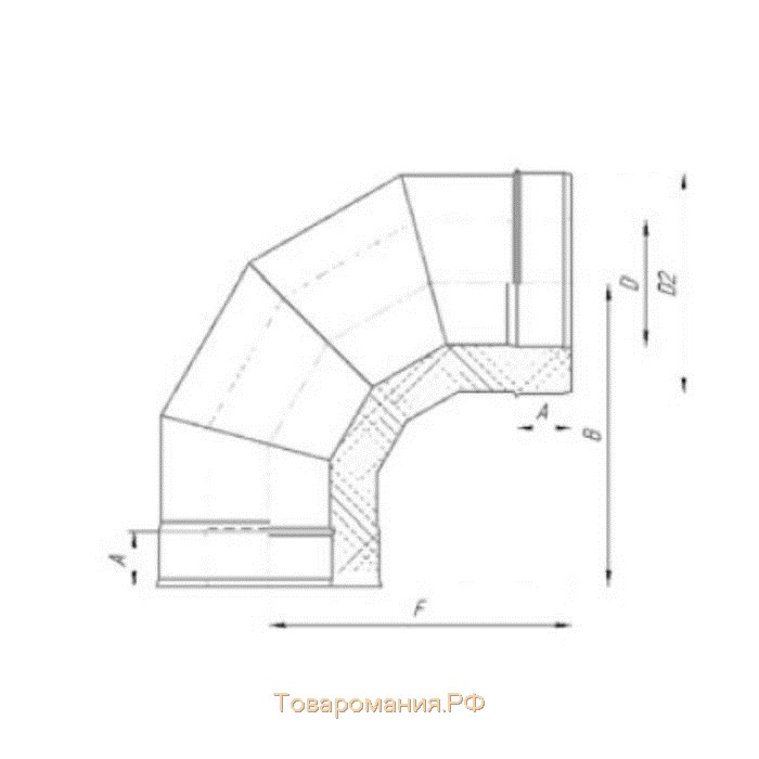 Сэндвич-Отвод 90°, d 130 × 200 мм, нерж/оцинк, 0.5 мм/0.5 мм