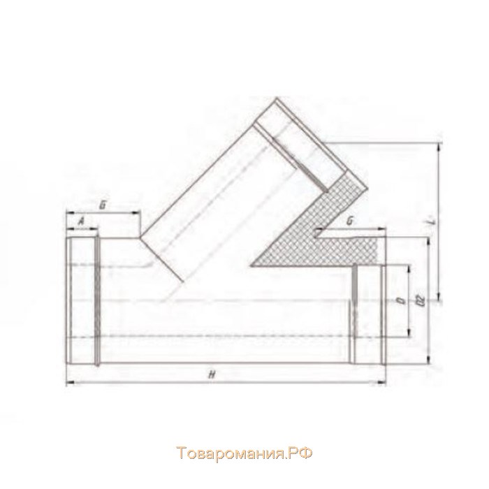 Сэндвич-Тройник 135°, d 80 × 160 мм, нерж/оцинк, 0.5 мм/0.5 мм