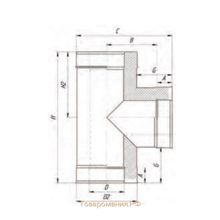 Сэндвич-Тройник 90°, d 120 × 200 мм, нерж/оцинк, 0.5 мм/0.5 мм