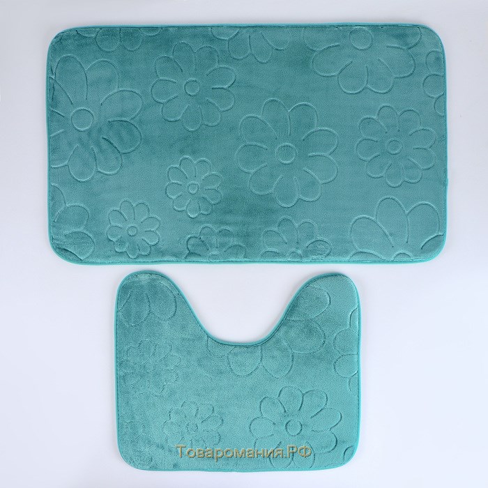 Набор ковриков для ванной и туалета «Поле», 2 шт, 39×50 см, 50×80 см, цвет зелёный