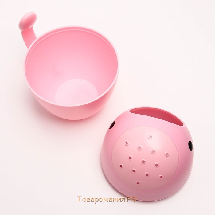 Ковш пластиковый для купания и мытья головы, детский банный ковшик «Кит», 400 мл., с леечкой, цвет розовый