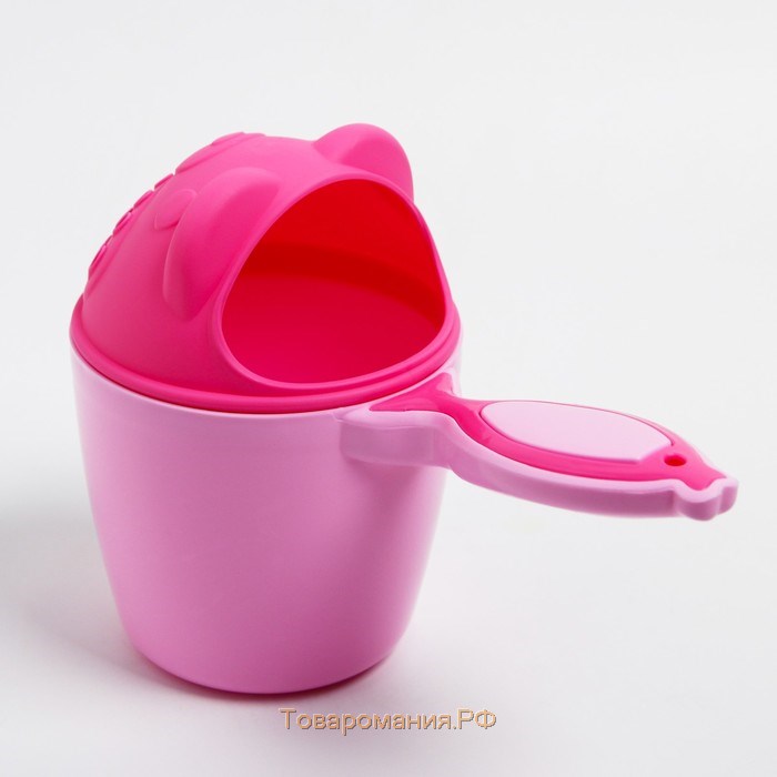 Ковш пластиковый для купания и мытья головы, детский банный ковшик «Мишка», 600 мл., с леечкой, цвет розовый