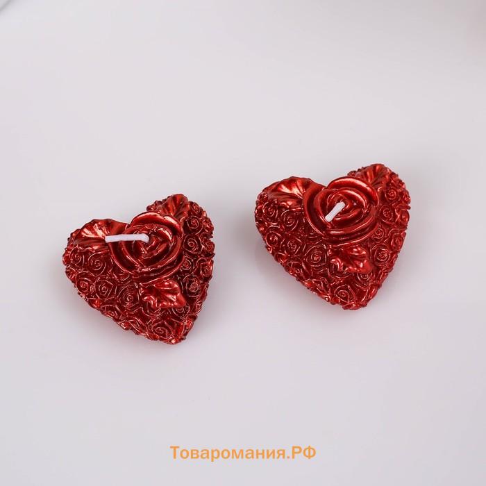 Набор свечей "Сердце с розой", 3 шт, 5х2,5см, красный