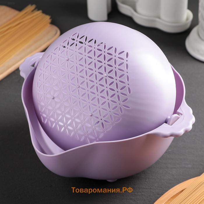 Дуршлаг кухонный с поддоном, 25×11.5 см, нержавеющая сталь, МИКС