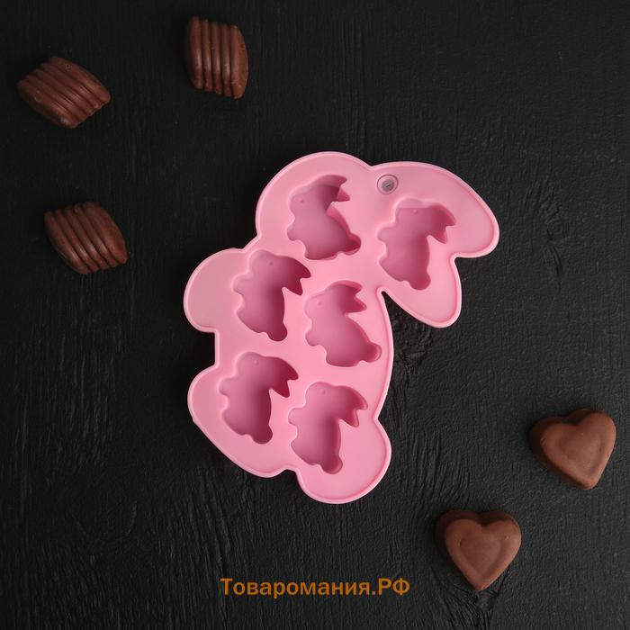 Форма для конфет и шоколада  «Заяц», силикон, 15×11.5 см, 6 ячеек (3.8×3.5 см), бирюзовая