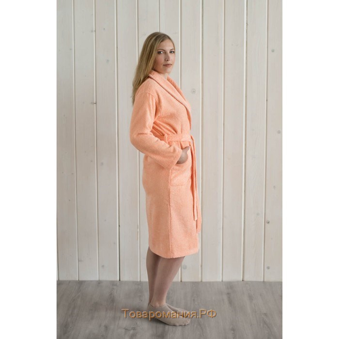 Халат женский, шалька, размер 70, цвет персиковый, махра