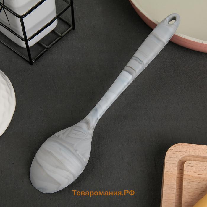 Ложка гарнирная  «Мрамор», силикон, 20,5×4,3 см, цвет белый