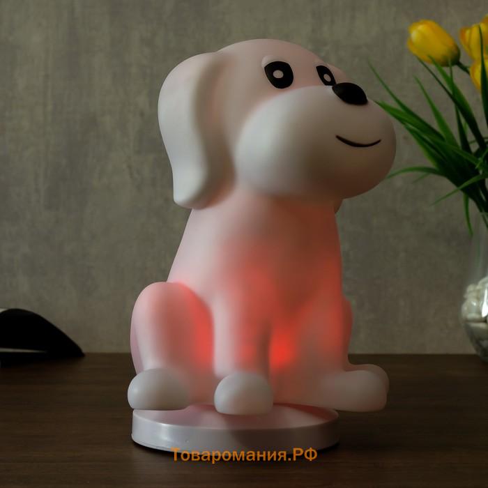 Фигурка светящаяся RISALUX «Собачка», от USB LED-ночник, RGB, батарейки 3×AAA, белый, 13×15xx20 см
