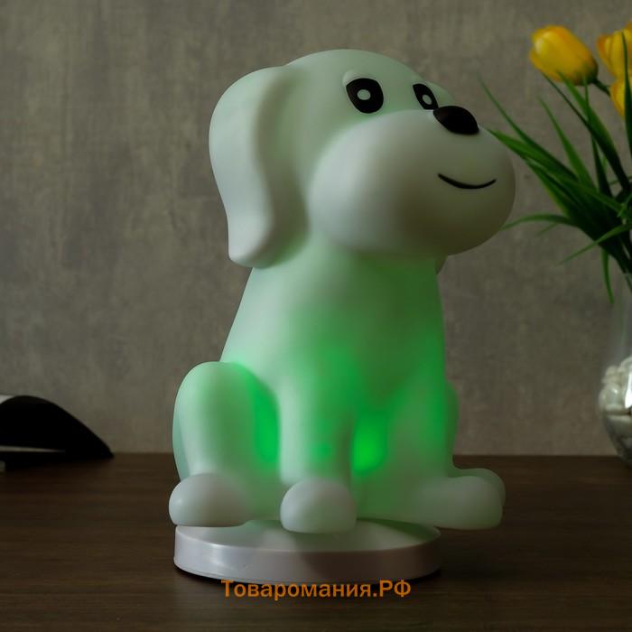 Фигурка светящаяся RISALUX «Собачка», от USB LED-ночник, RGB, батарейки 3×AAA, белый, 13×15xx20 см