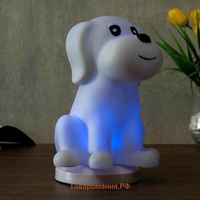 Фигурка светящаяся RISALUX «Собачка», от USB LED-ночник, RGB, батарейки 3×AAA, белый, 13×15xx20 см