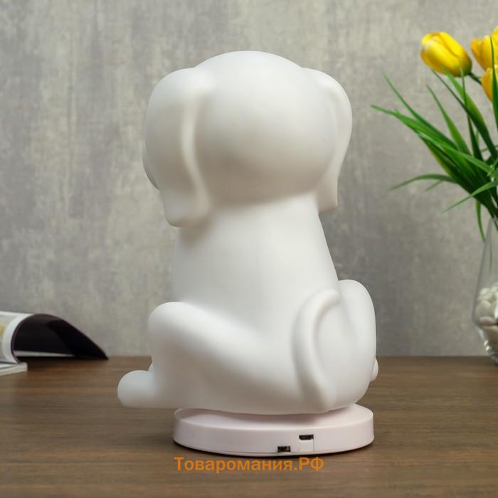 Фигурка светящаяся RISALUX «Собачка», от USB LED-ночник, RGB, батарейки 3×AAA, белый, 13×15xx20 см