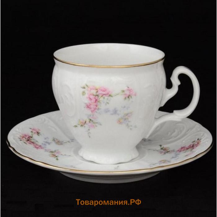 Чашка 170 мл с блюдцем 140 мм высокая Bernadotte, декор «Дикая роза, отводка золото», 170 мл