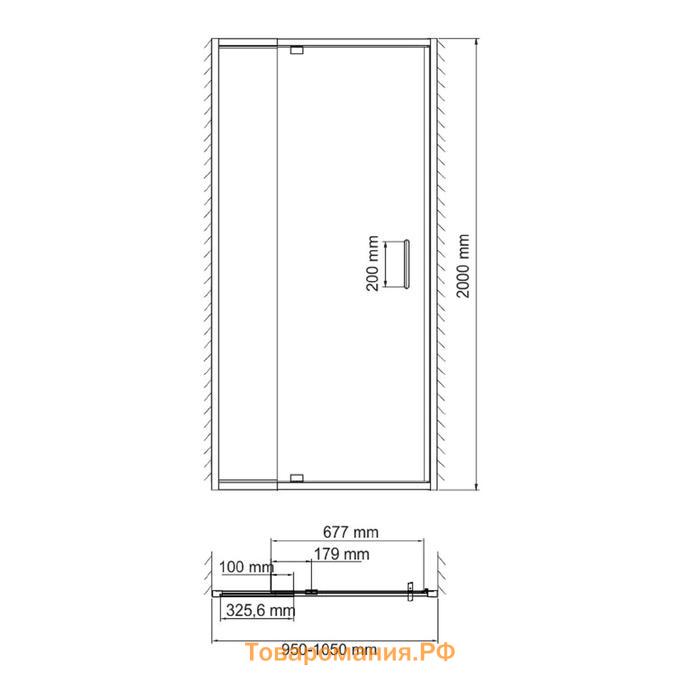 Душевая дверь WasserKRAFT 48P12, 1000 х 2000 мм, распашная, прозрачная