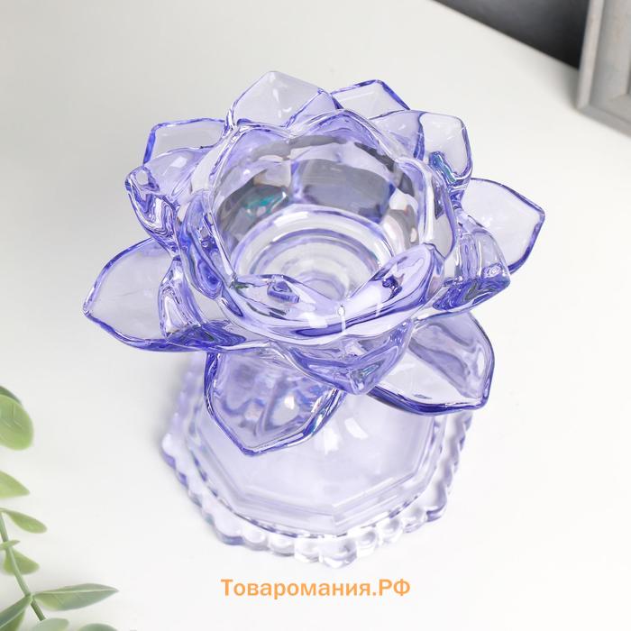 Стеклянный подсвечник на 1 свечу «Лотос на ножке», синий, 12.5×12×12 см