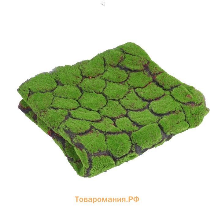 Мох искусственный, декоративный, полотно 1×1 м, рельефный, камни, зелёный на чёрном, Greengo