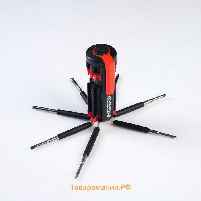 Фонарь многофункциональный, мультитул 8 в 1 «Крутому мужику», 12×4 см, 3 ААА