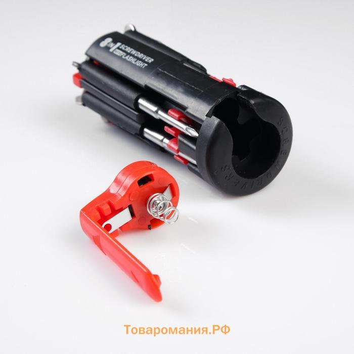 Фонарь многофункциональный, мультитул 8 в 1 «Крутому мужику», 12×4 см, 3 ААА