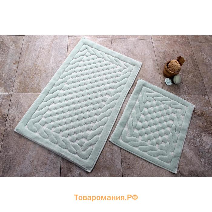 Комплект ковриков для ванной STONE, 2 шт, размер 60 х 100 см и 60 х 50 см, хлопок, цвет мятный