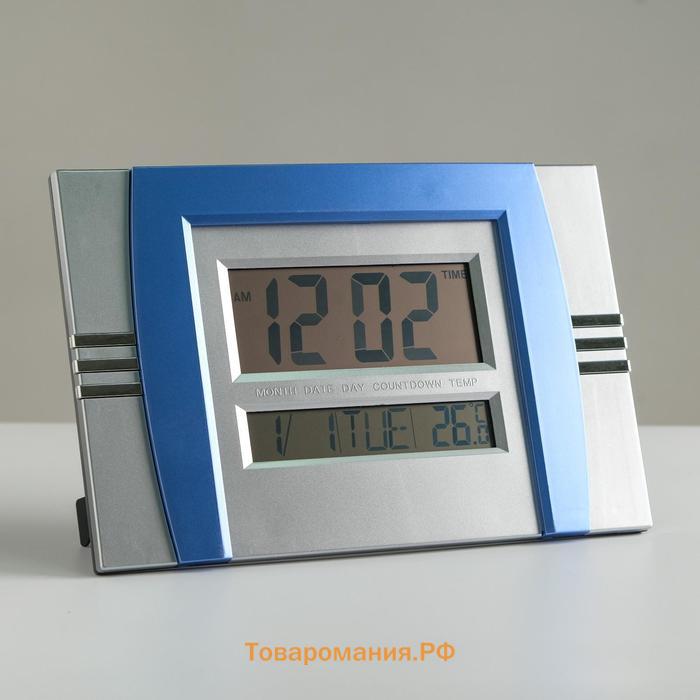 Часы электронные настенные, настольные, с будильником, 2 ААА, 29 х 18.5 х 2 см