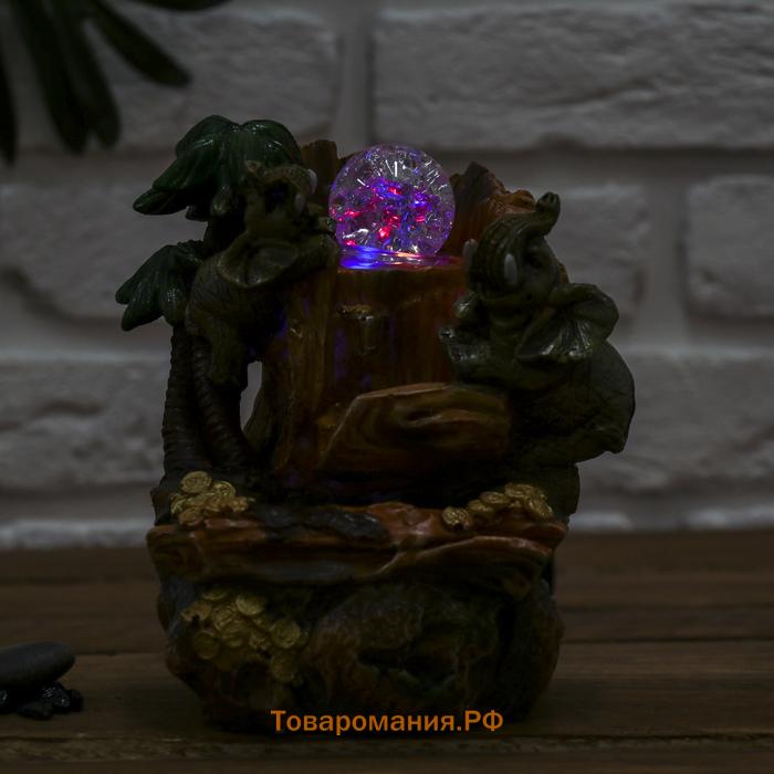 Фонтан настольный «Слоны с монетками, пальма», 20×13 см, с подсветкой