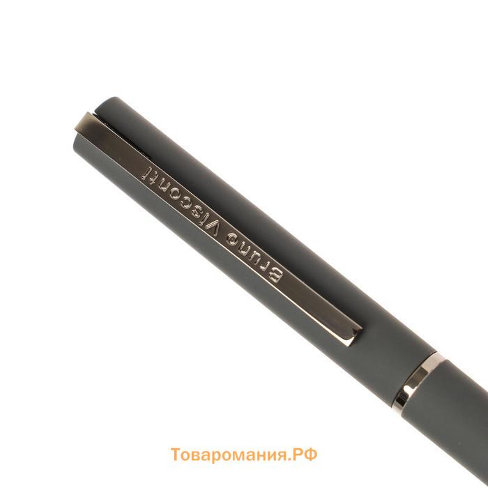 Ручка шариковая поворотная, 0.7 мм, Bruno Visconti Bergamo, стержень серый, серый металлический корпус, в металлическом футляре