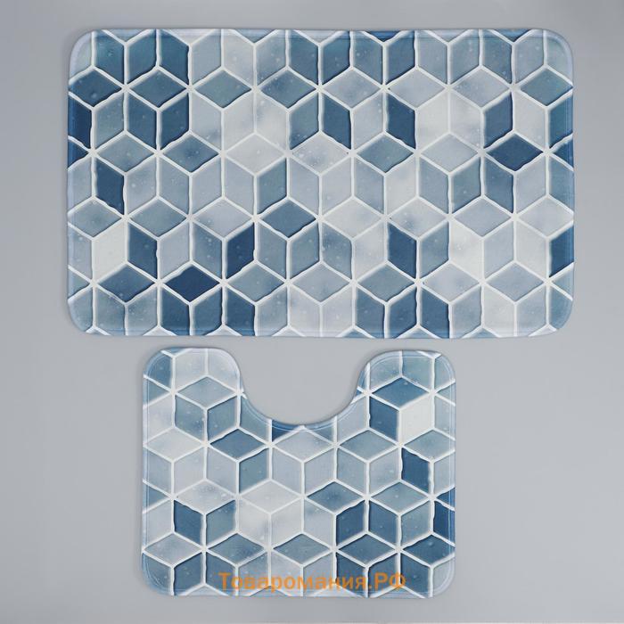 Набор ковриков для ванной и туалета «Бурлеск», 2 шт, 50×80, 40×50 см, цвет синий