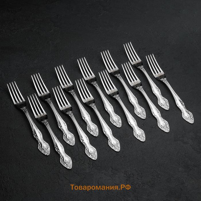 Вилка столовая «Тройка», длина 19,5, толщина 2 мм, художественная роспись, цвет серебряный