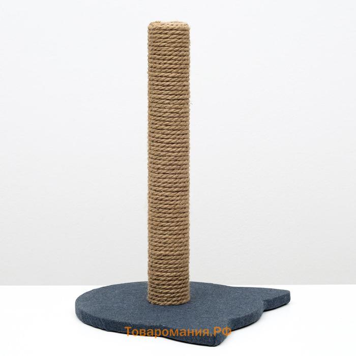 Когтеточка-столбик с основанием-кошечкой "Пижон", 32 х 31 х 47 см, рогожка, джут, серо-синий
